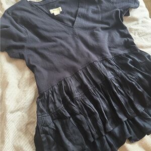 Maeve by Anthropologie Navy Blue Ruffle Bottom Top